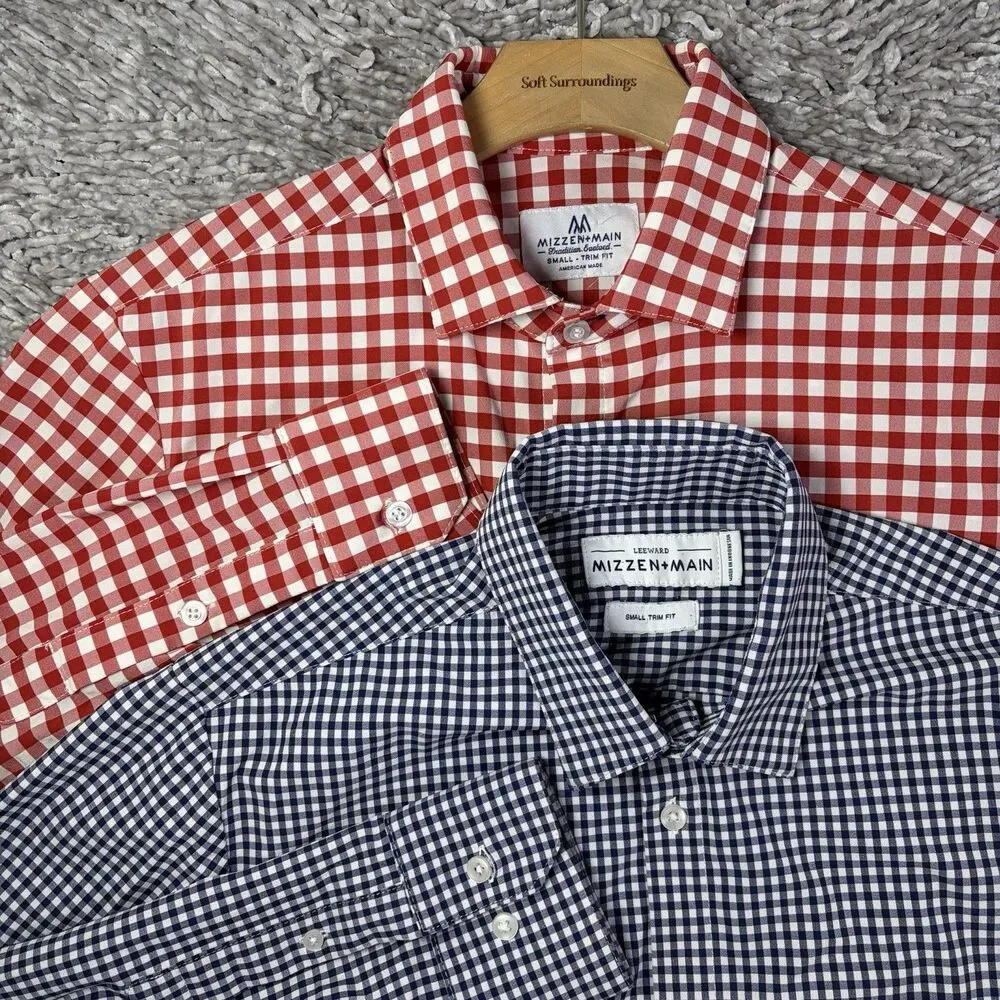 Mizzen Main Button Shirt Lot Of Two Mens Small Trim Fit Plaid Long Sleeve Preppy